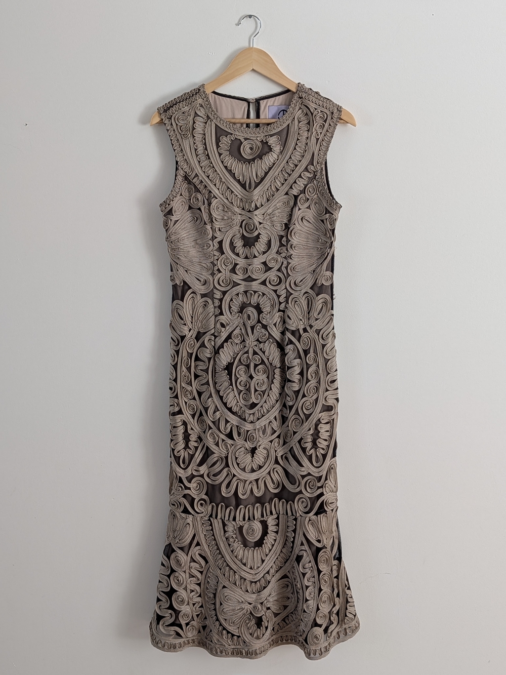 JS Collections Midi Ribbon Embroidered Overlay Dress - 8